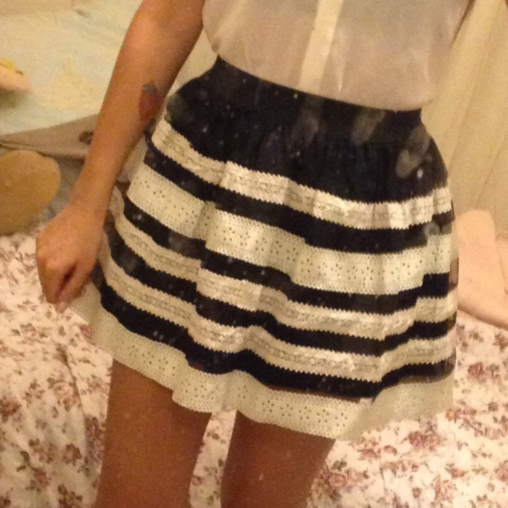 Black skirt with white leather stripes